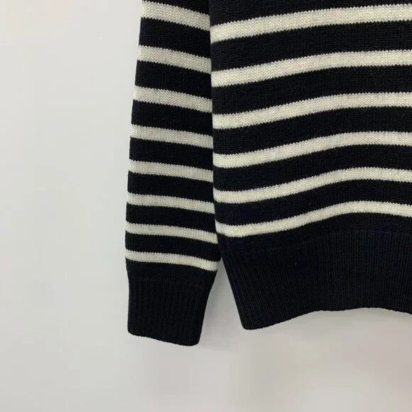 Ami Black Stripe Heart Embroidered Wool Turtleneck Long Sleeve Knit Sweater